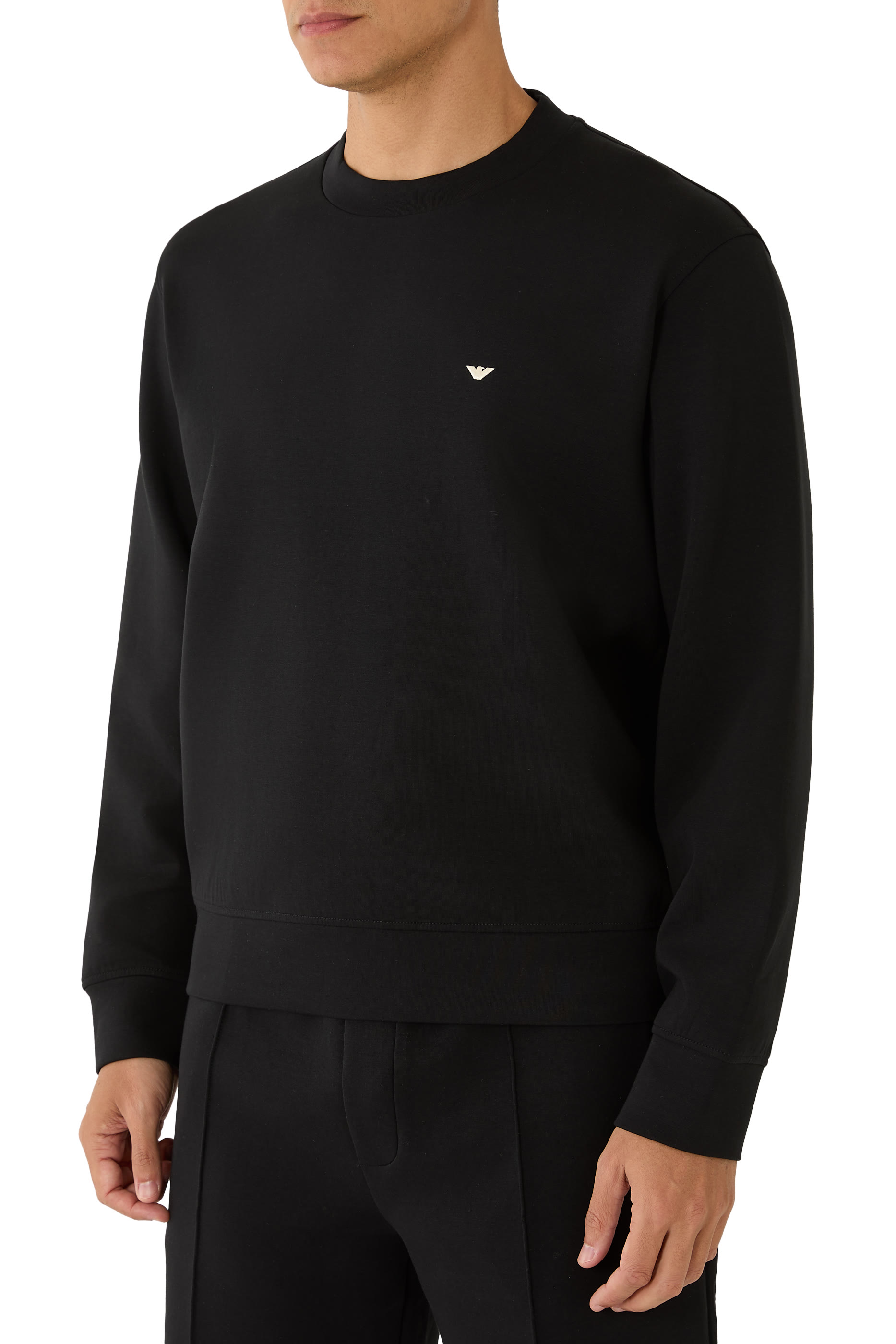 Double Jersey Sweatshirt With Micro Eagle Embroidery 