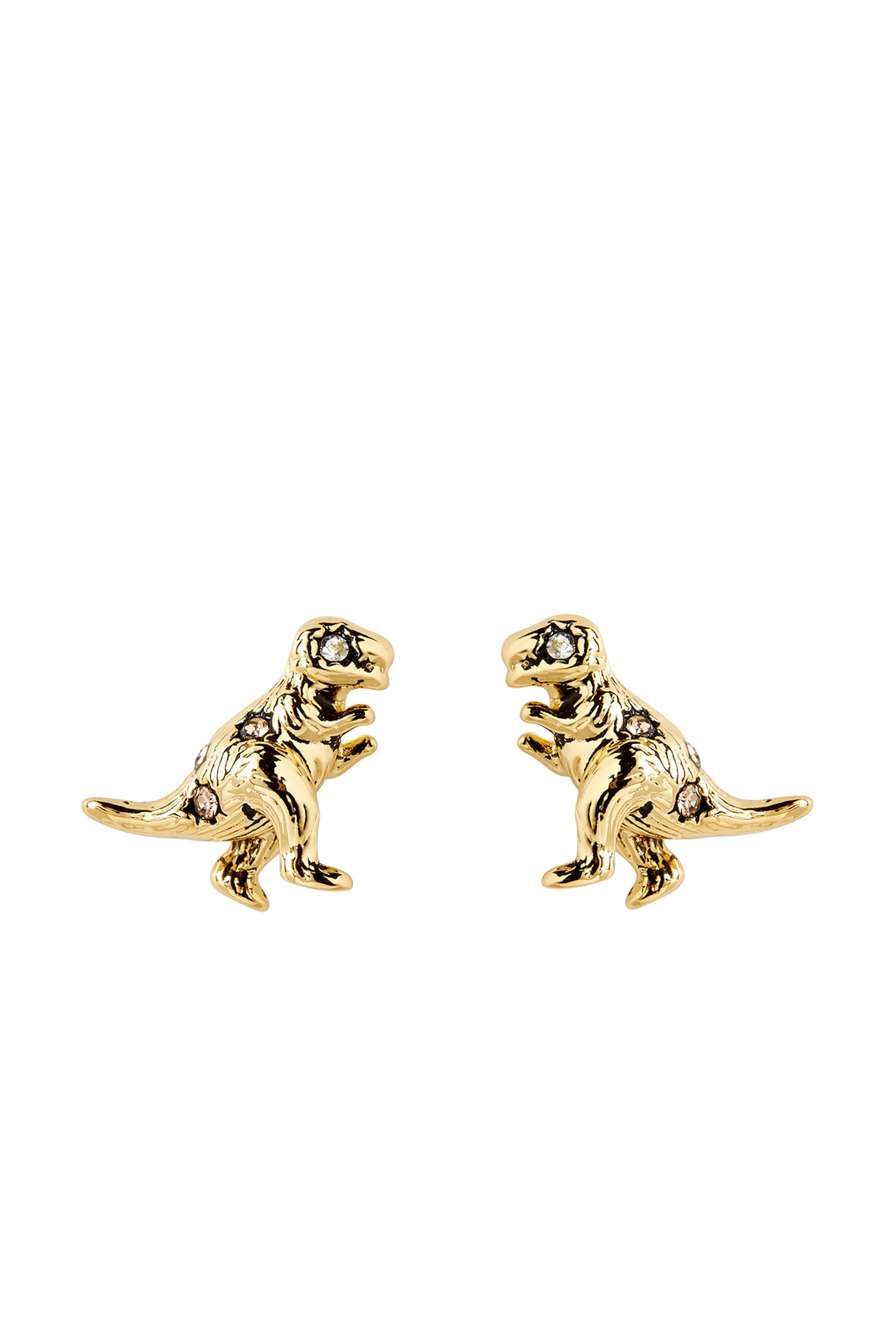 Rexy Dino Stud Earrings, Brass, Titanium & Glass, Cubic Zirconia