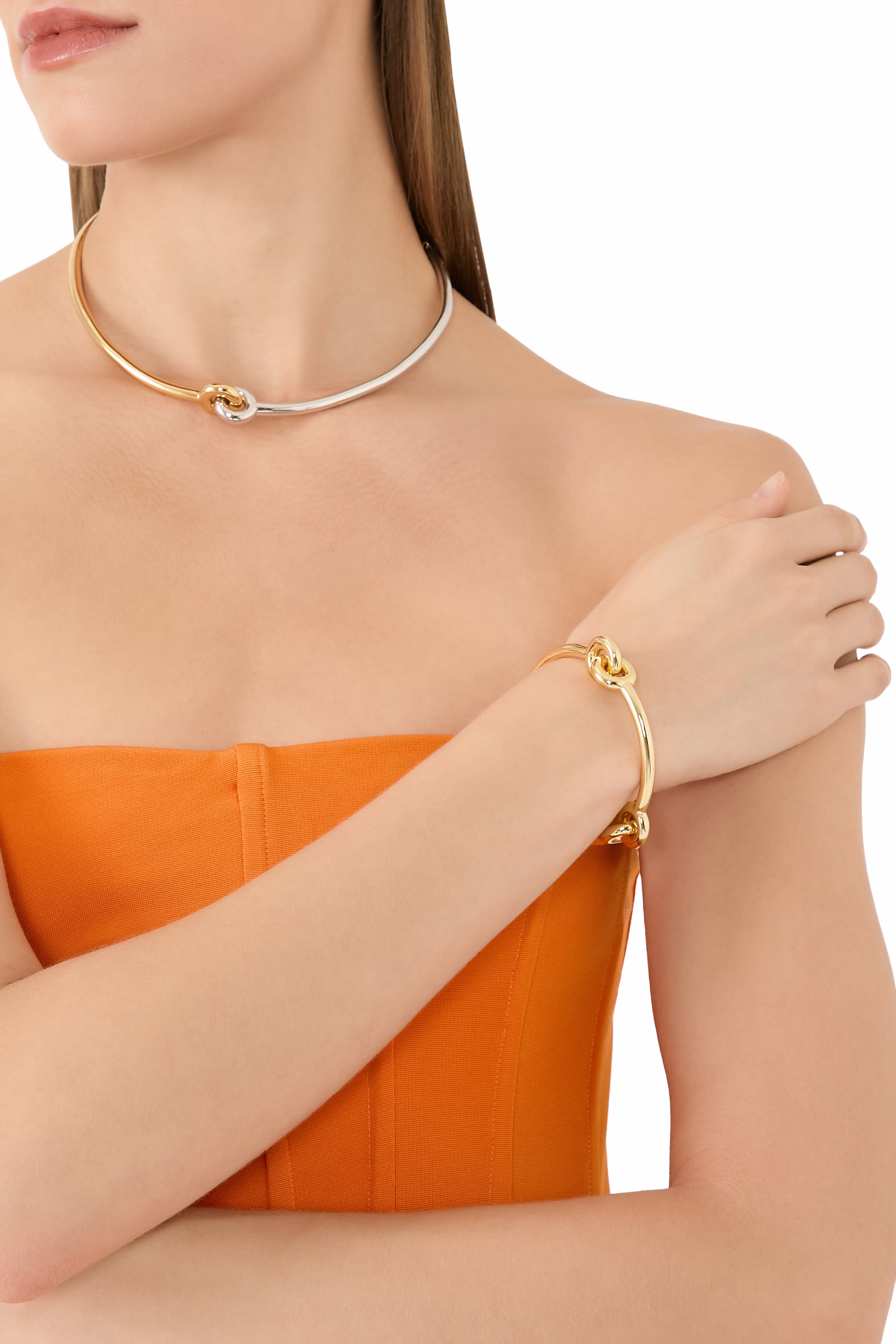 Interlock Choker, Plated Metal & Cubic Zirconia