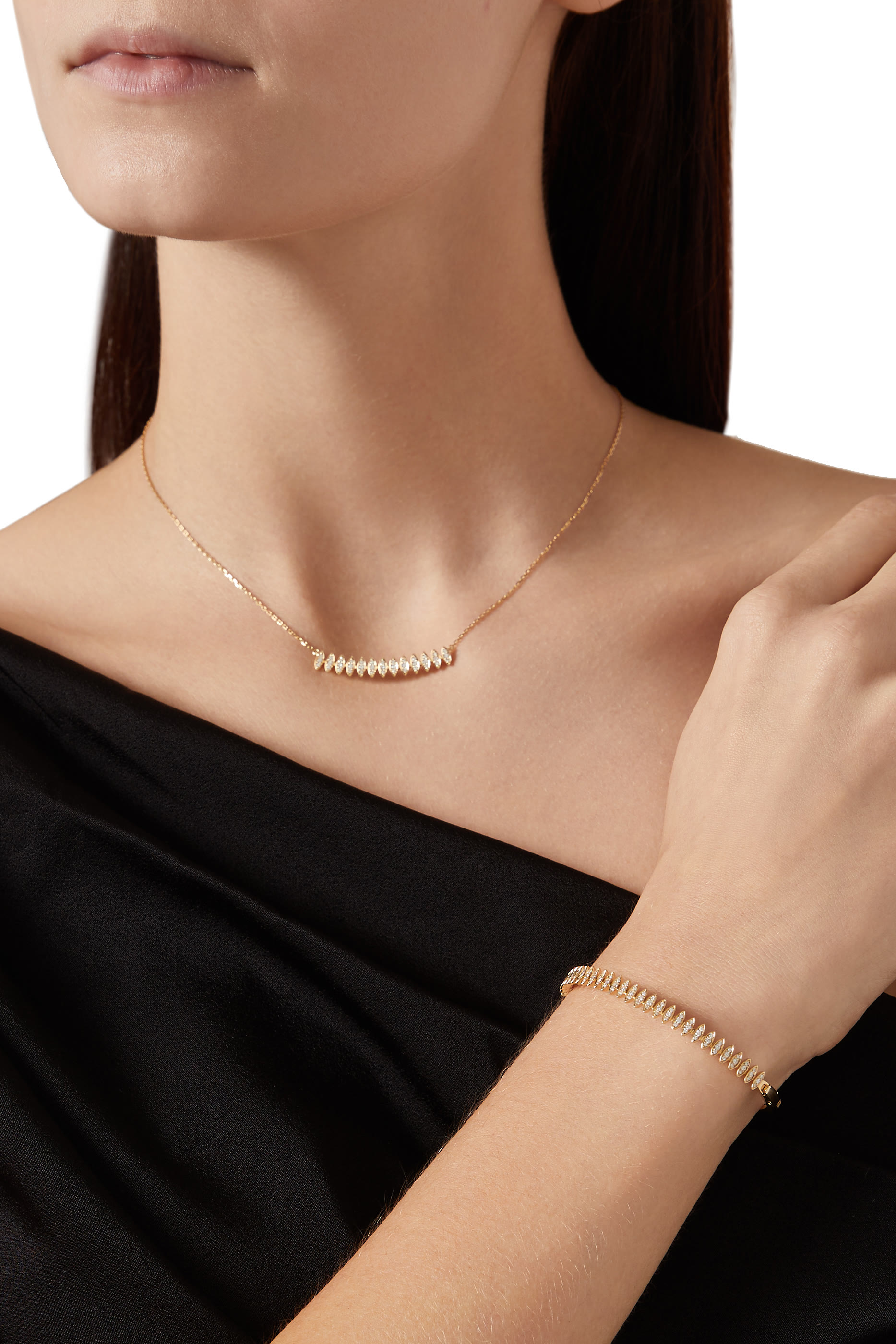 Barq Marquise Small Necklace, 18K Yellow Gold & Diamonds