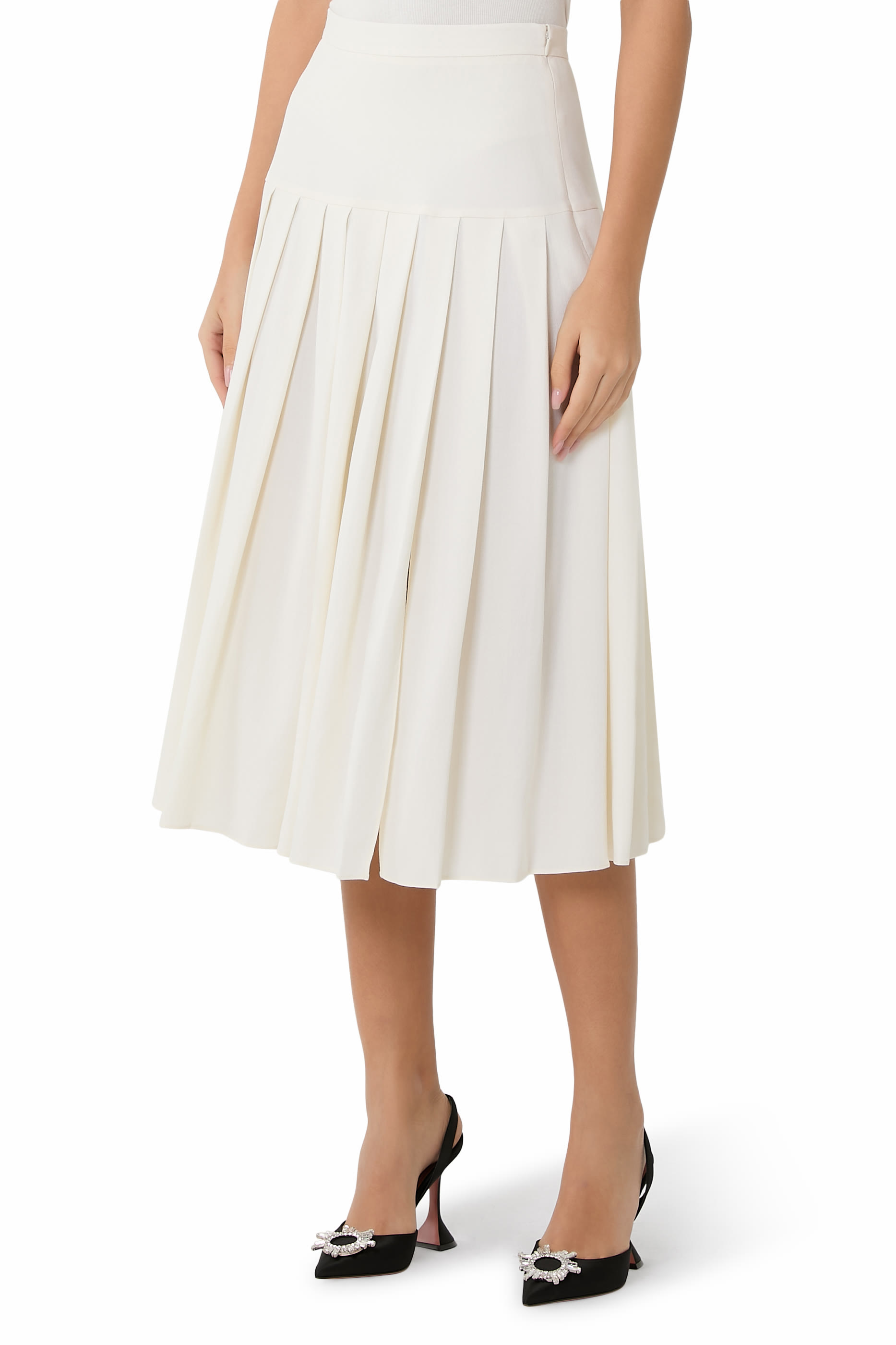 Wool Crepe Pleated Skirt