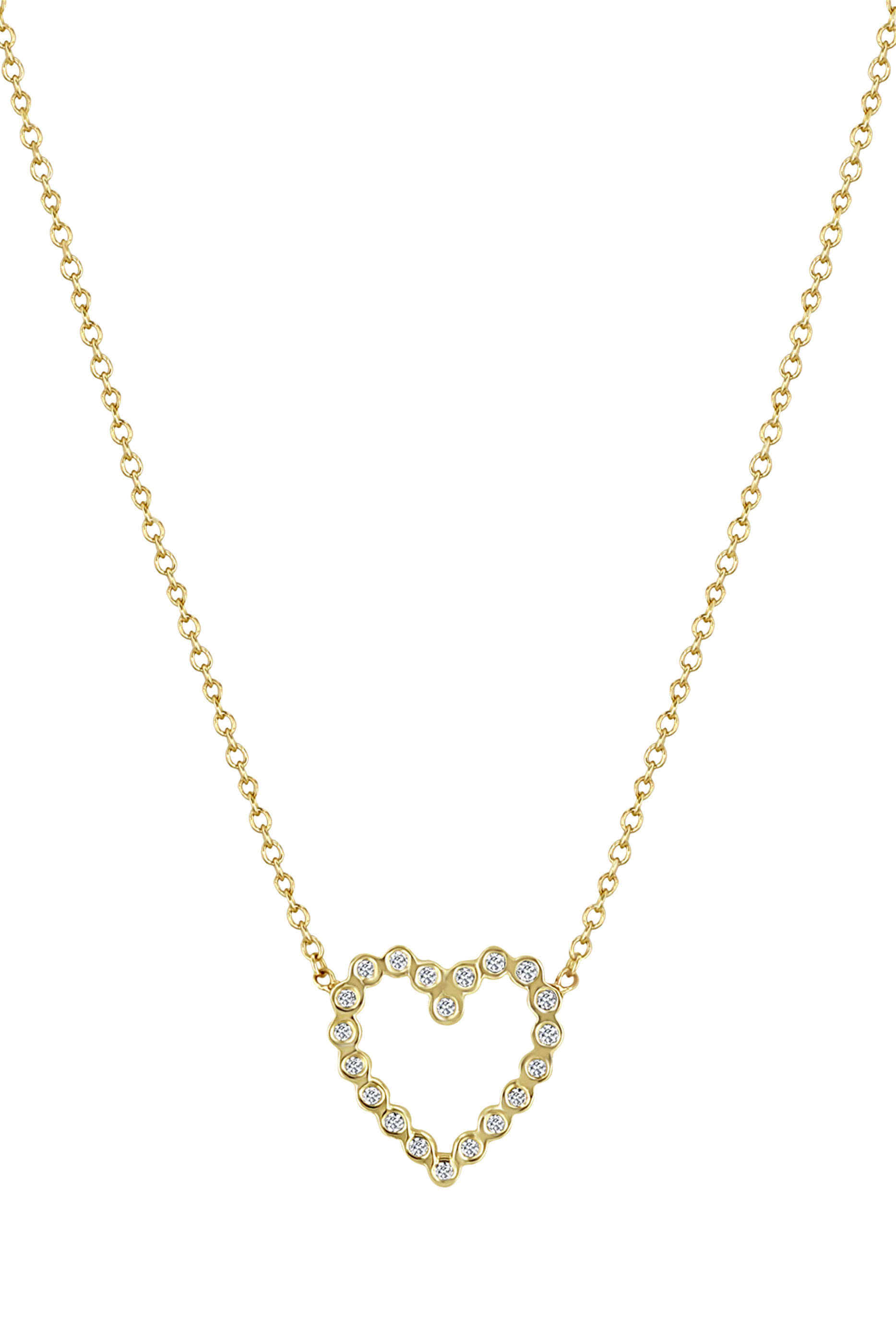 Small Heart Necklace, 14K Yellow Gold & Diamonds