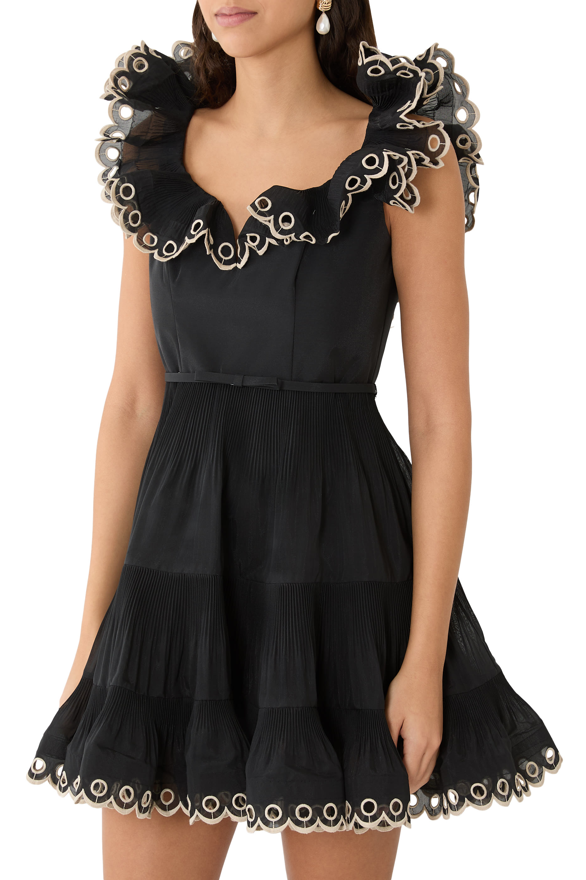 Embroidered Frilled Mini Dress 