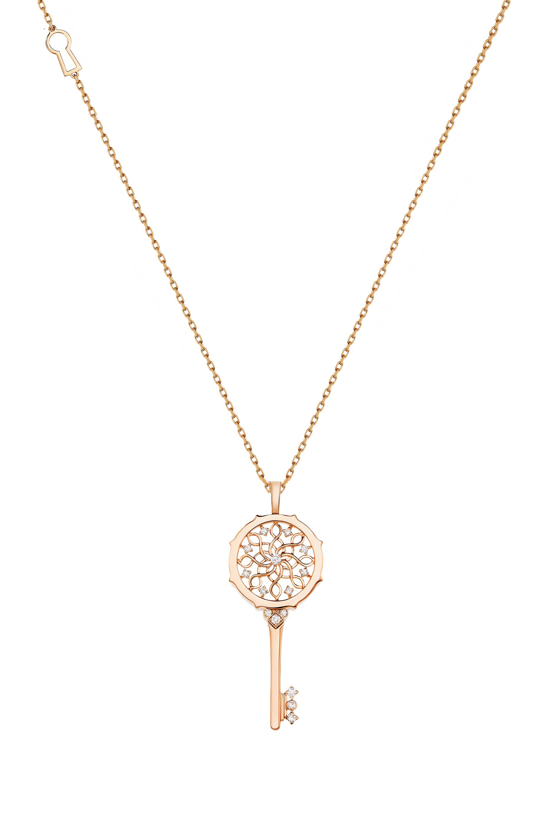 Muftah Turath Small Key Necklace, 18k Pink Gold & Diamonds