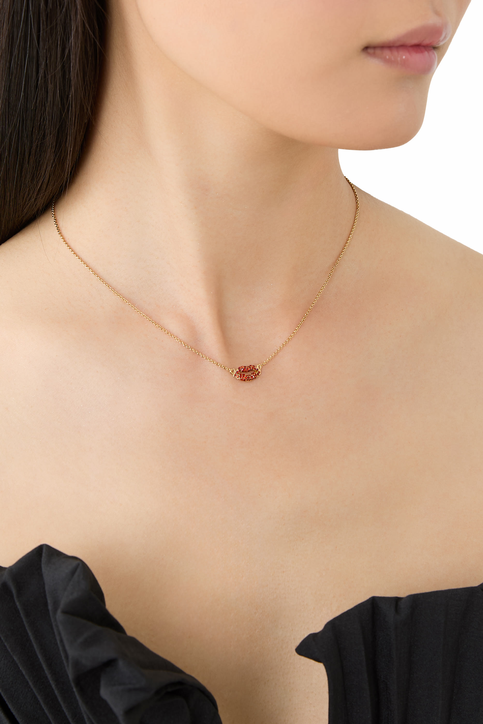 Hit The Town Lips Mini Pendant, Plated Metal & Cubic Zirconia