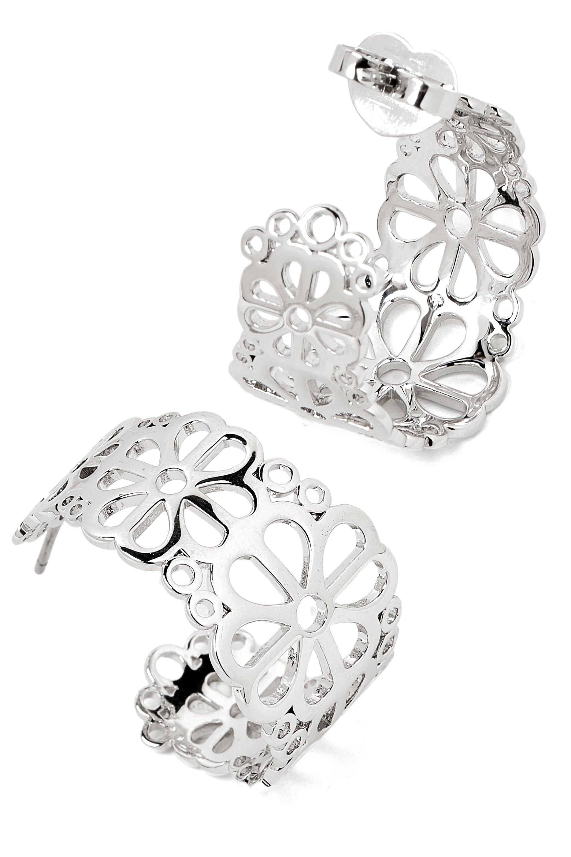 Spade Flower Lace Hoops, Plated Metal & Steel