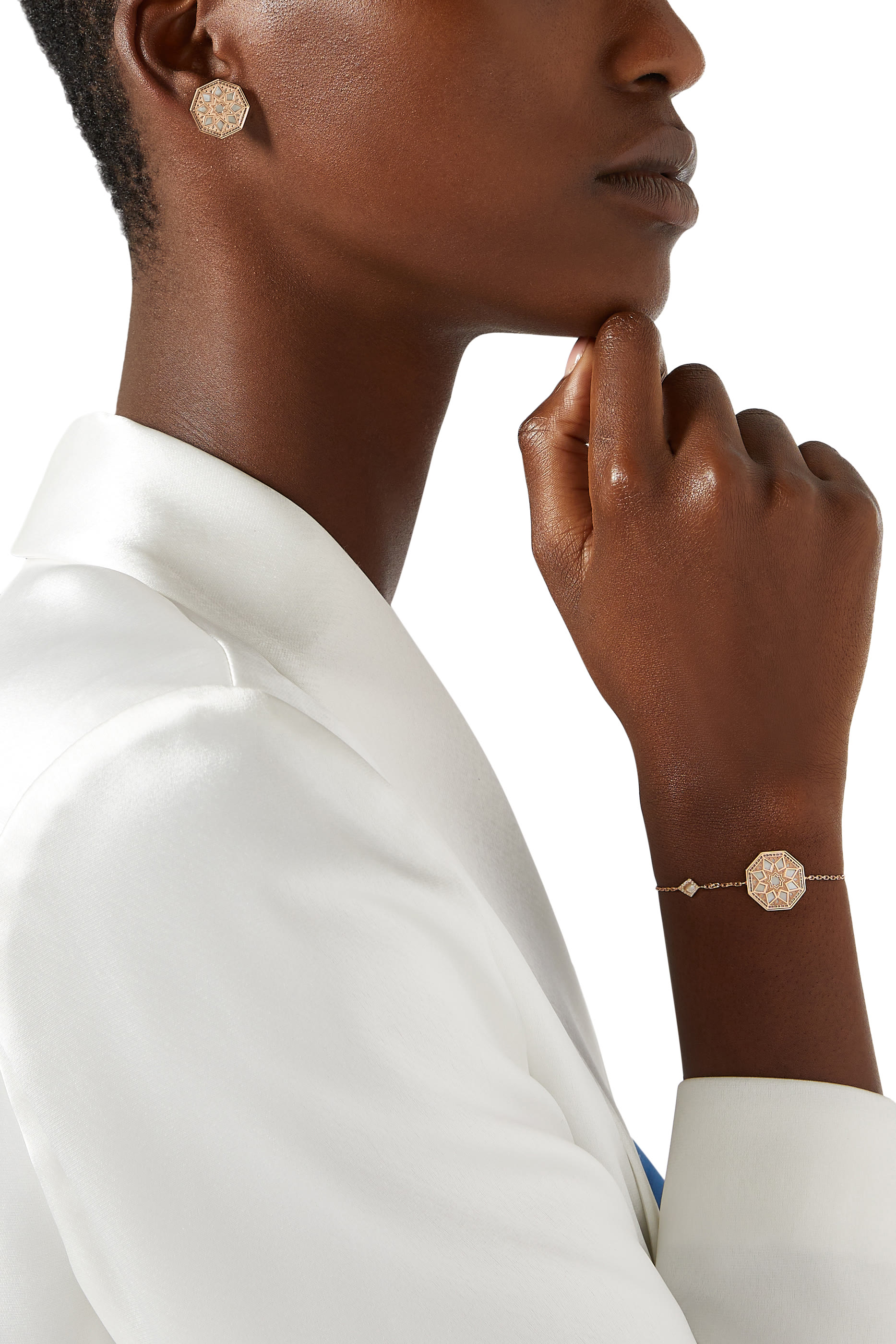 Classic Turath Large Earrings, 18k Rose Gold & Mother of Pearl