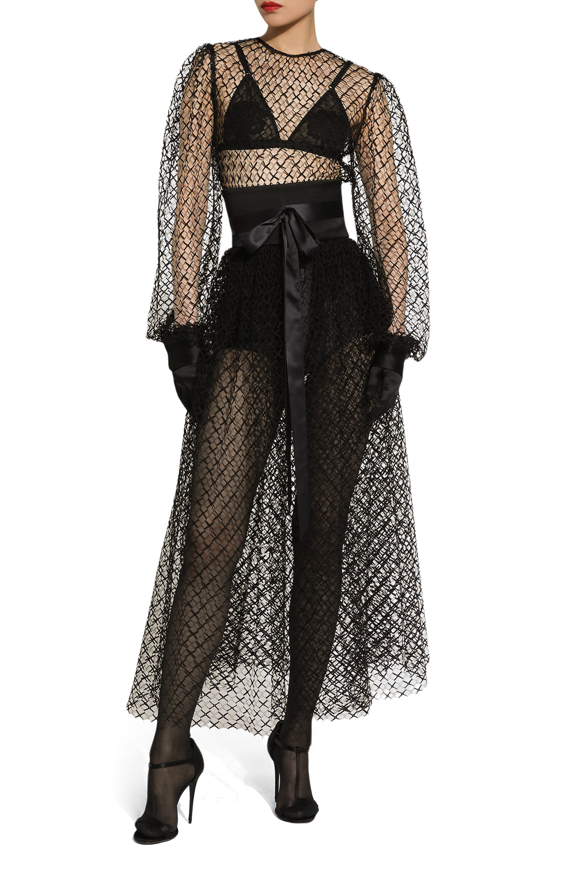 Calf-Length Mesh Dress