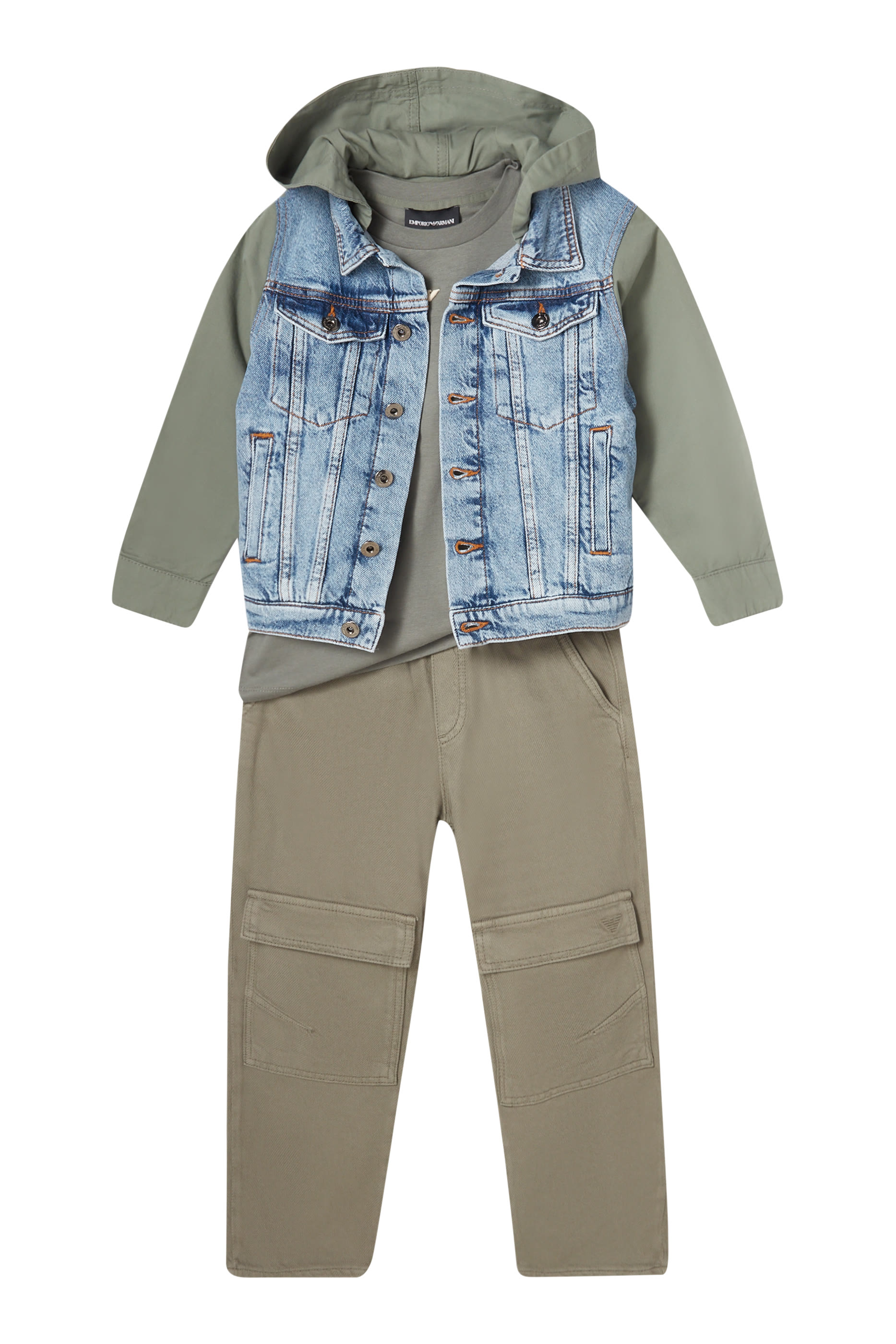 Kids Contrast Sleeves Denim Jacket