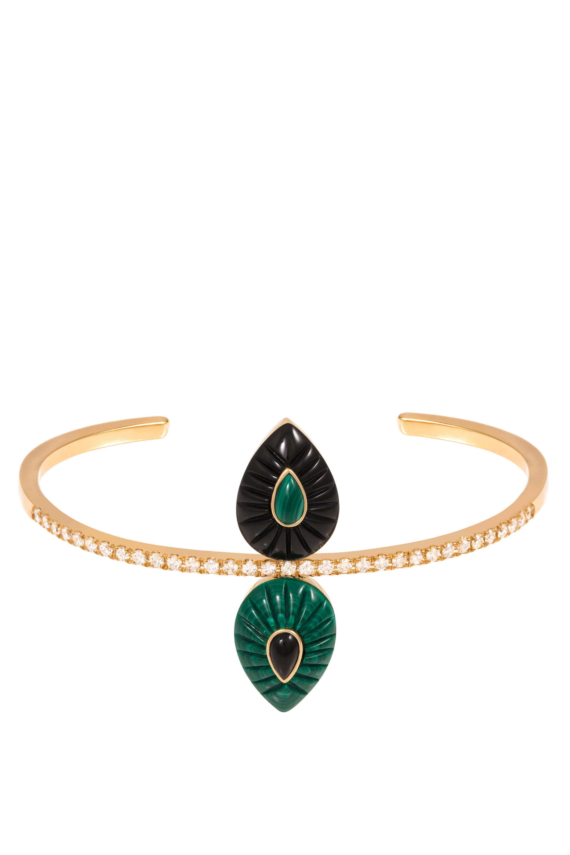 Bond Street Bangle, 18k Yellow Gold with Diamond & Malachite