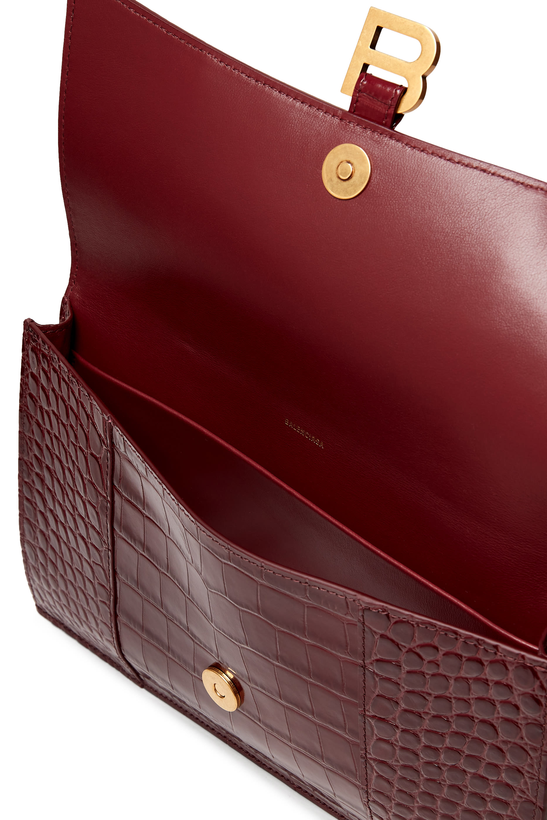 Hourglass Flat Pouch with Flap Crocodile Embossed