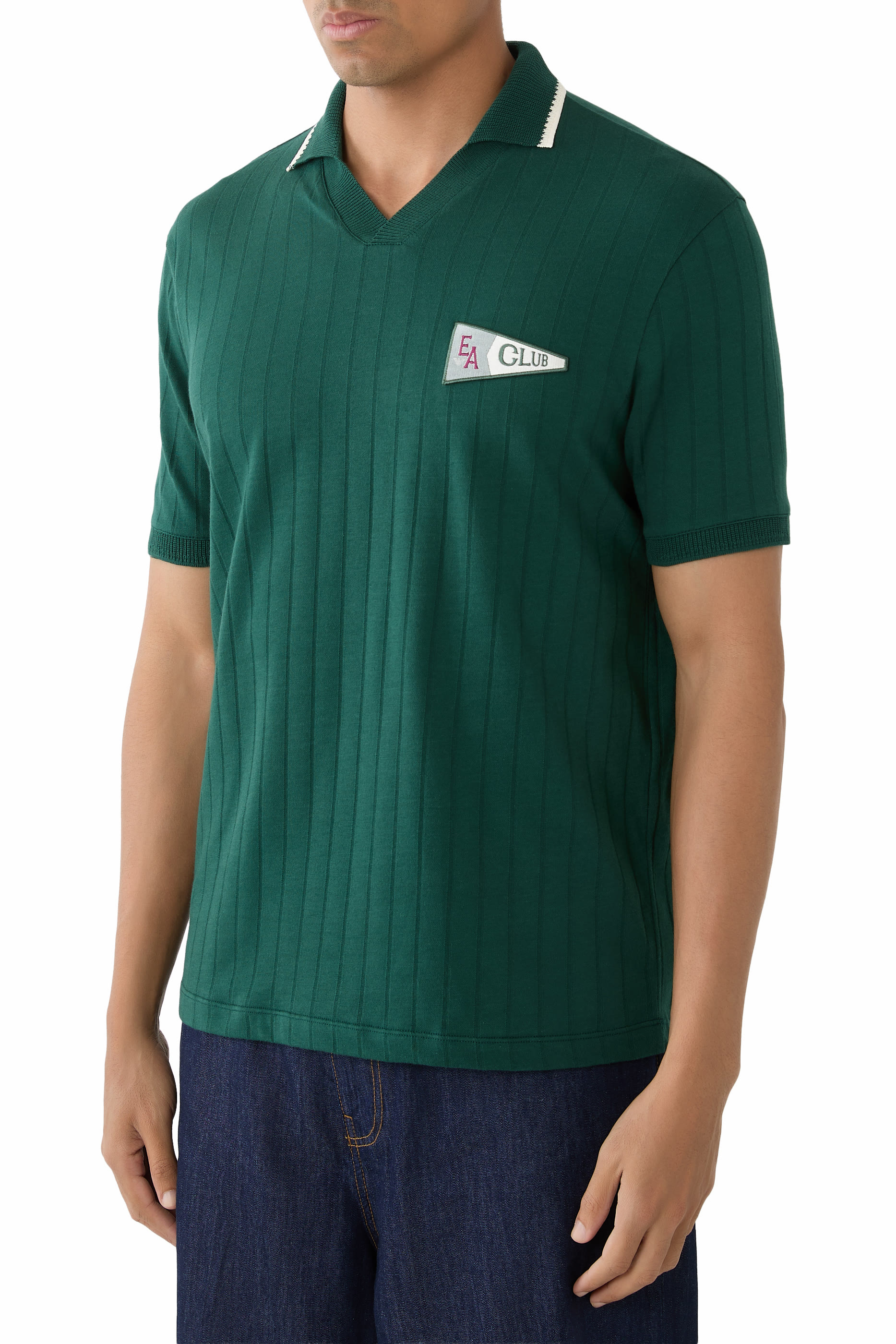 EA Club Patch Open Collar Ribbed Polo Shirt