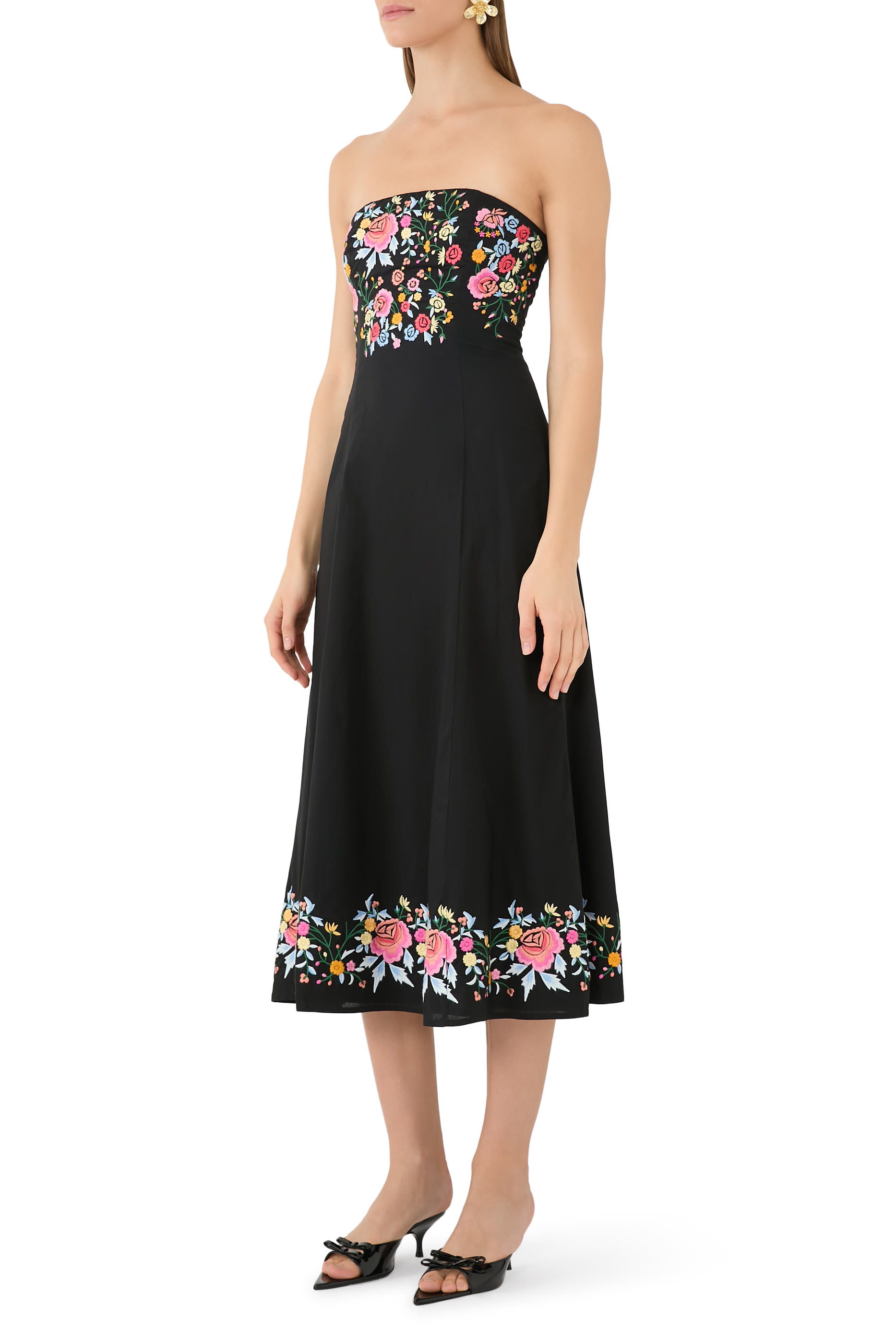 Floral Embroidered Bandeau Alpha Midi Dress