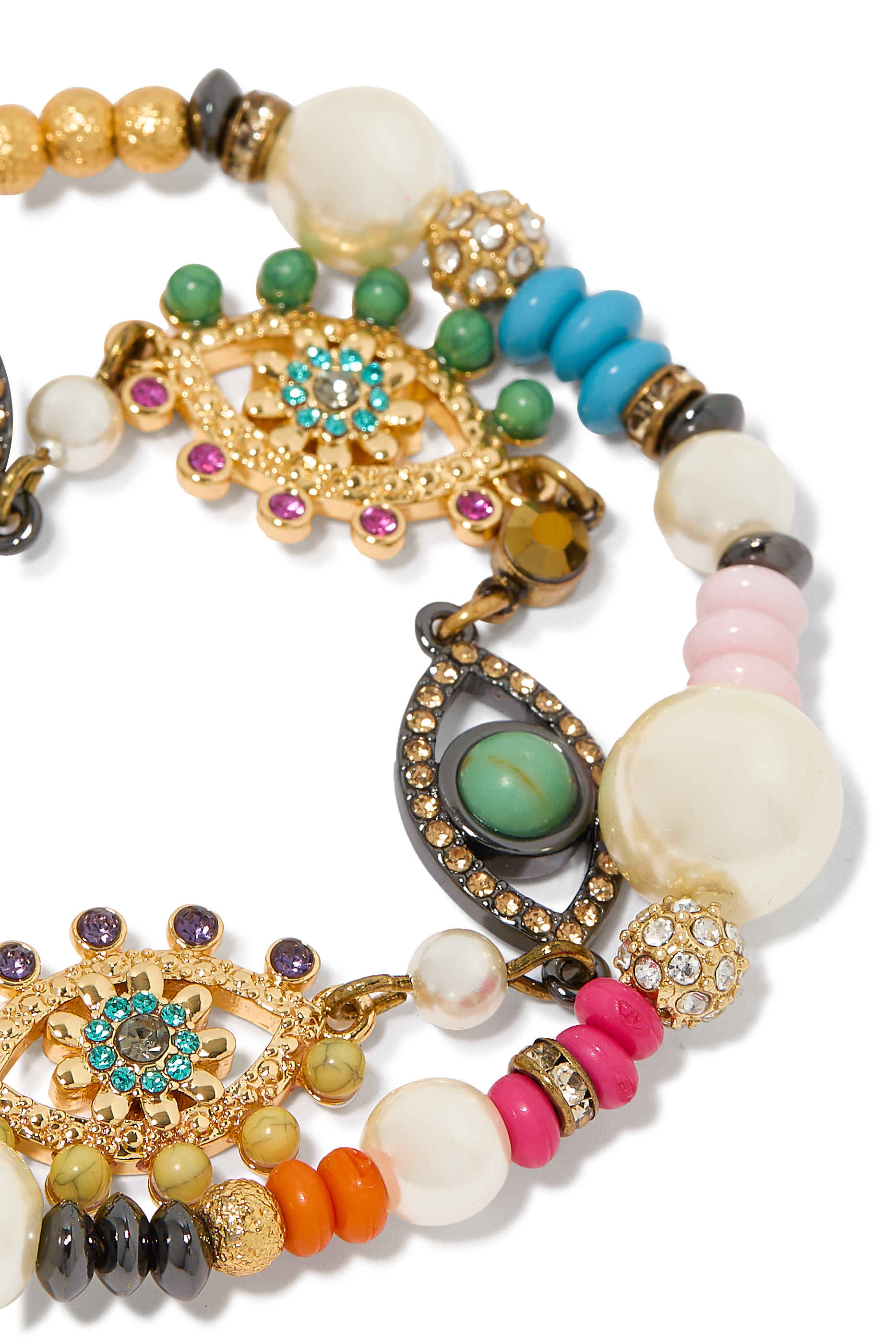 Multi-Strand Eye Bracelet, Brass & Crystals