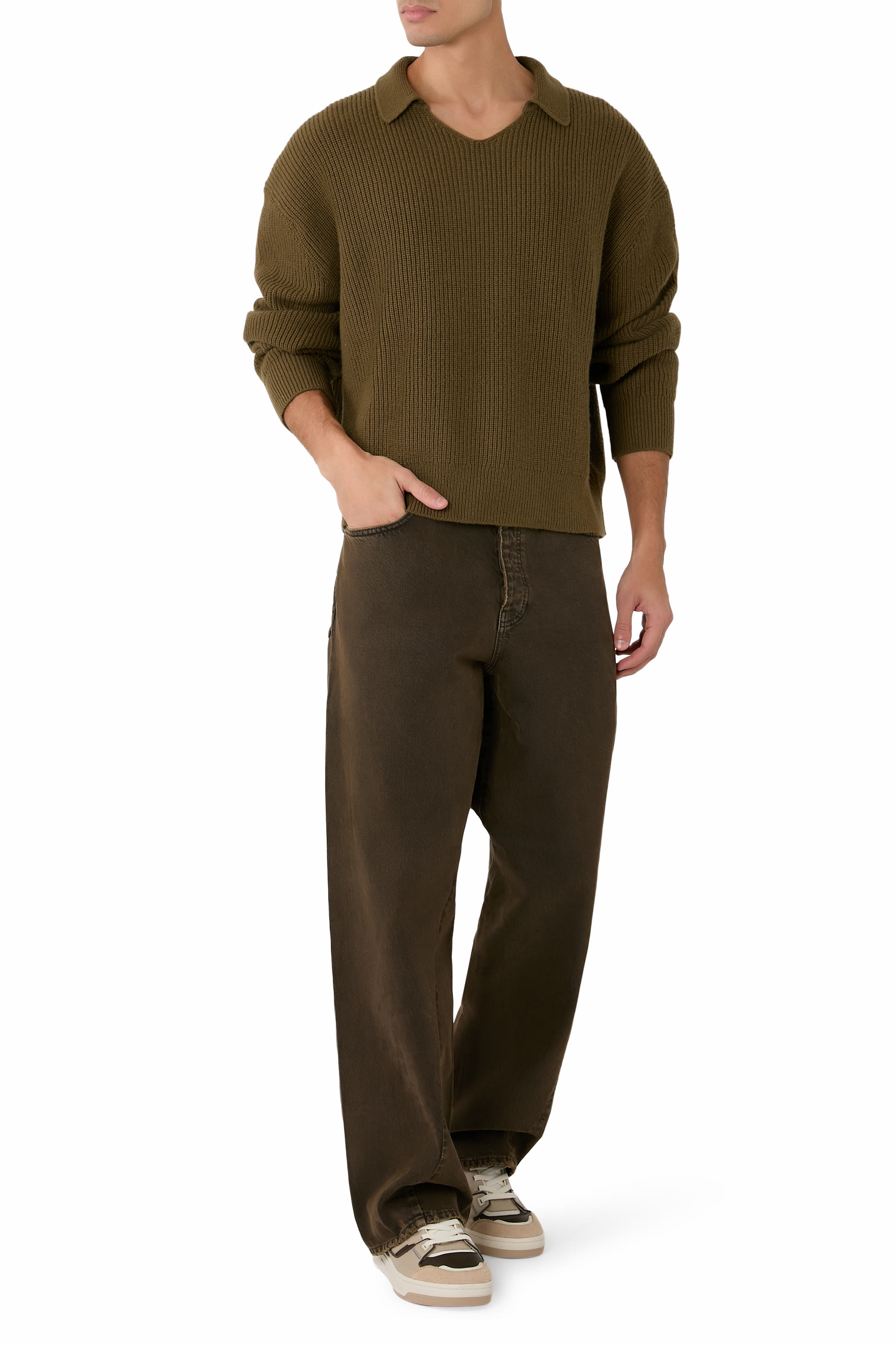 Open Neck Knit Polo Jumper