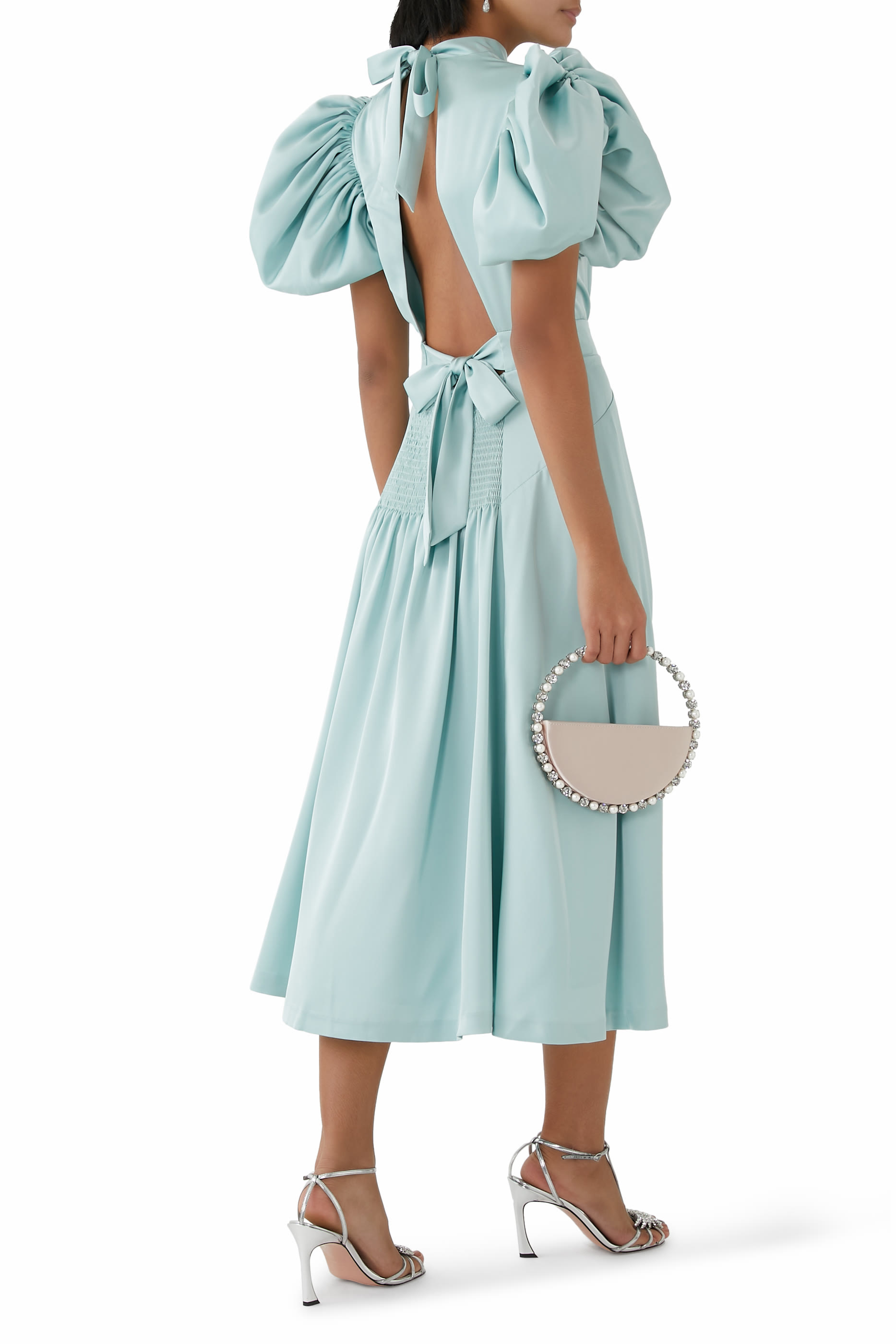 Satin Puff Midi Dress