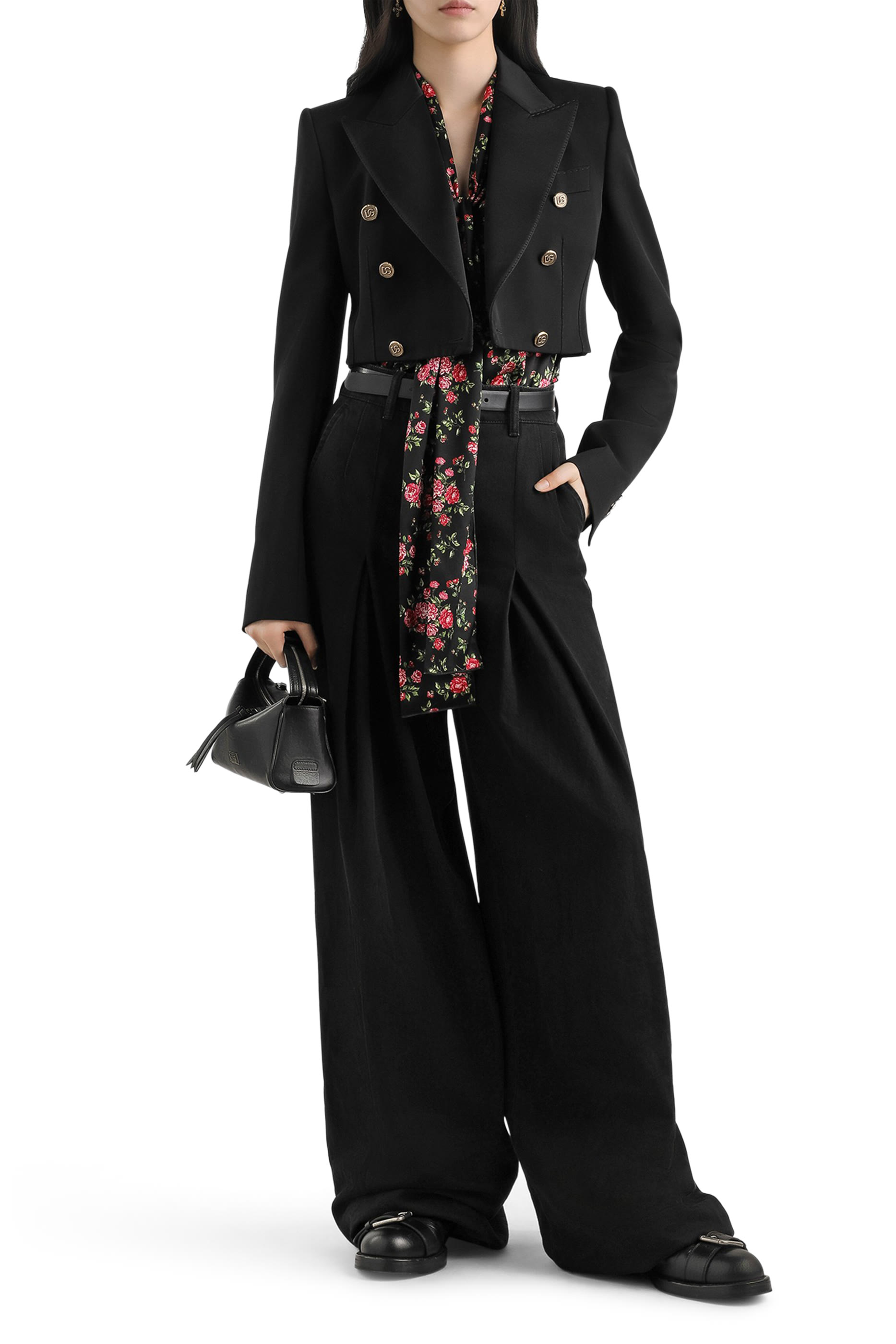 Small Rose Bouquet-Print Satin Shirt