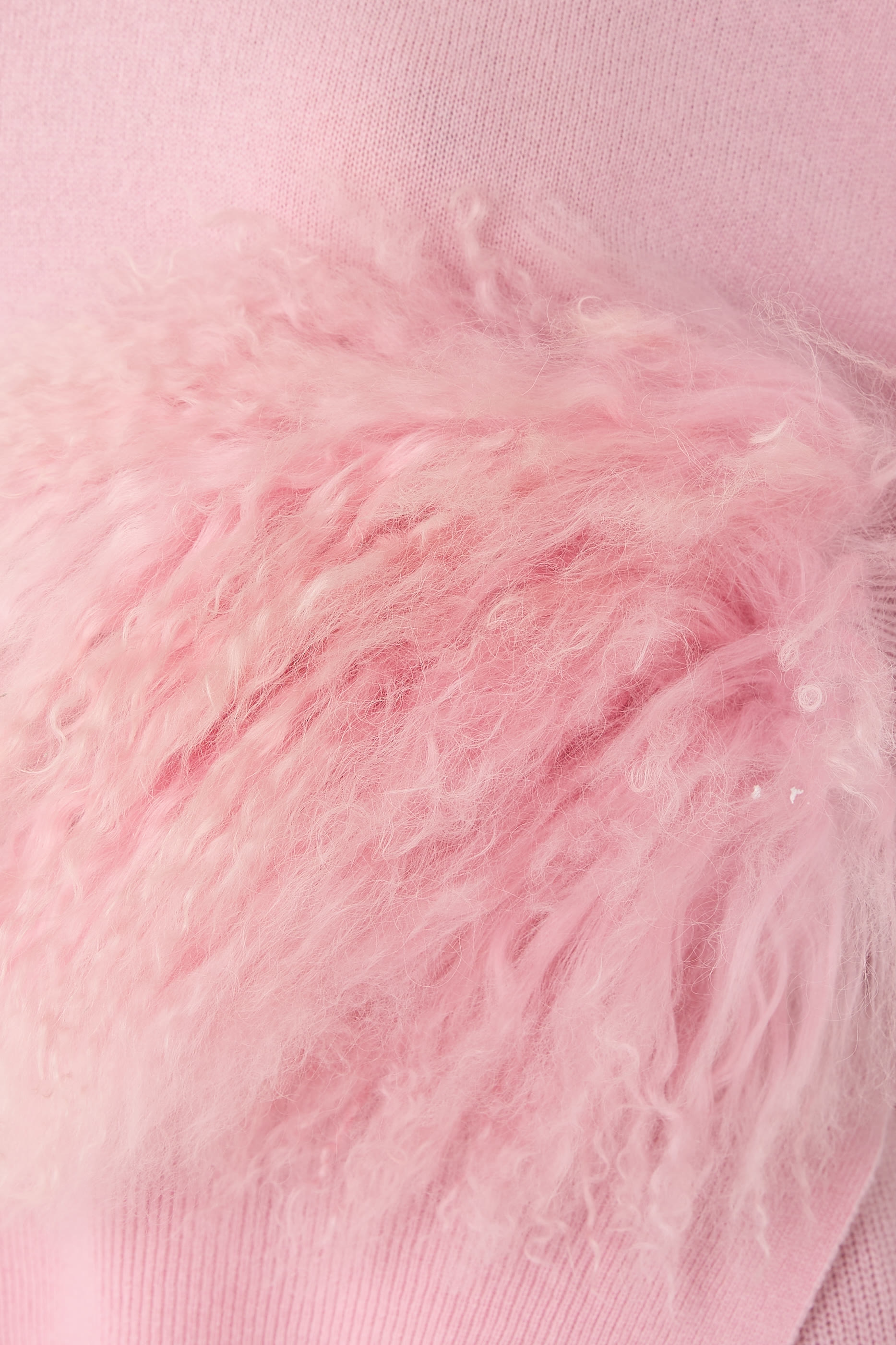 Shearling Cuff Round Neck Sweater