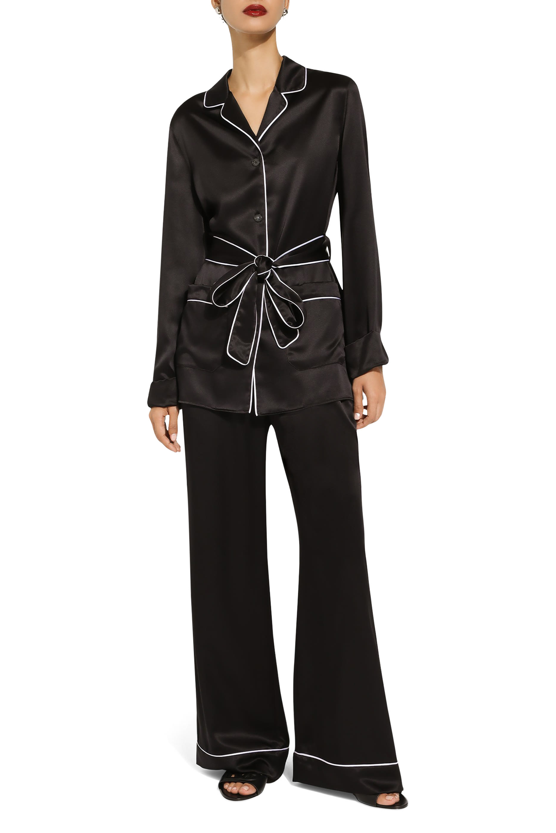 Contrasting Piping Silk Pajama Shirt