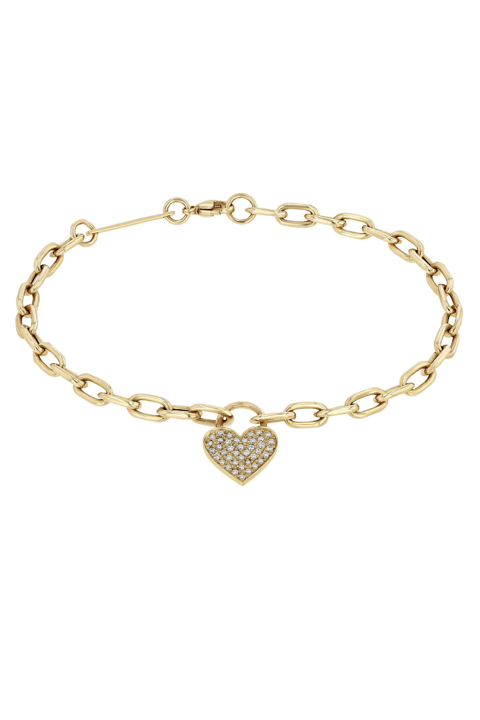 Heart Padlock Bracelet, 14K Yellow Gold & Diamonds