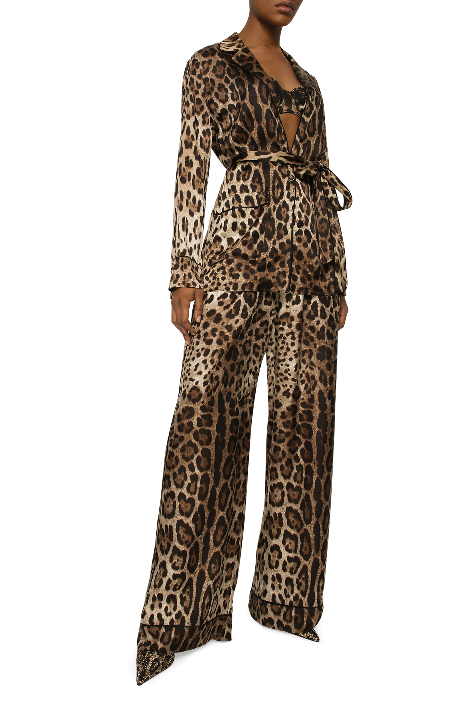 Leopard-Print Satin Pajama Pants