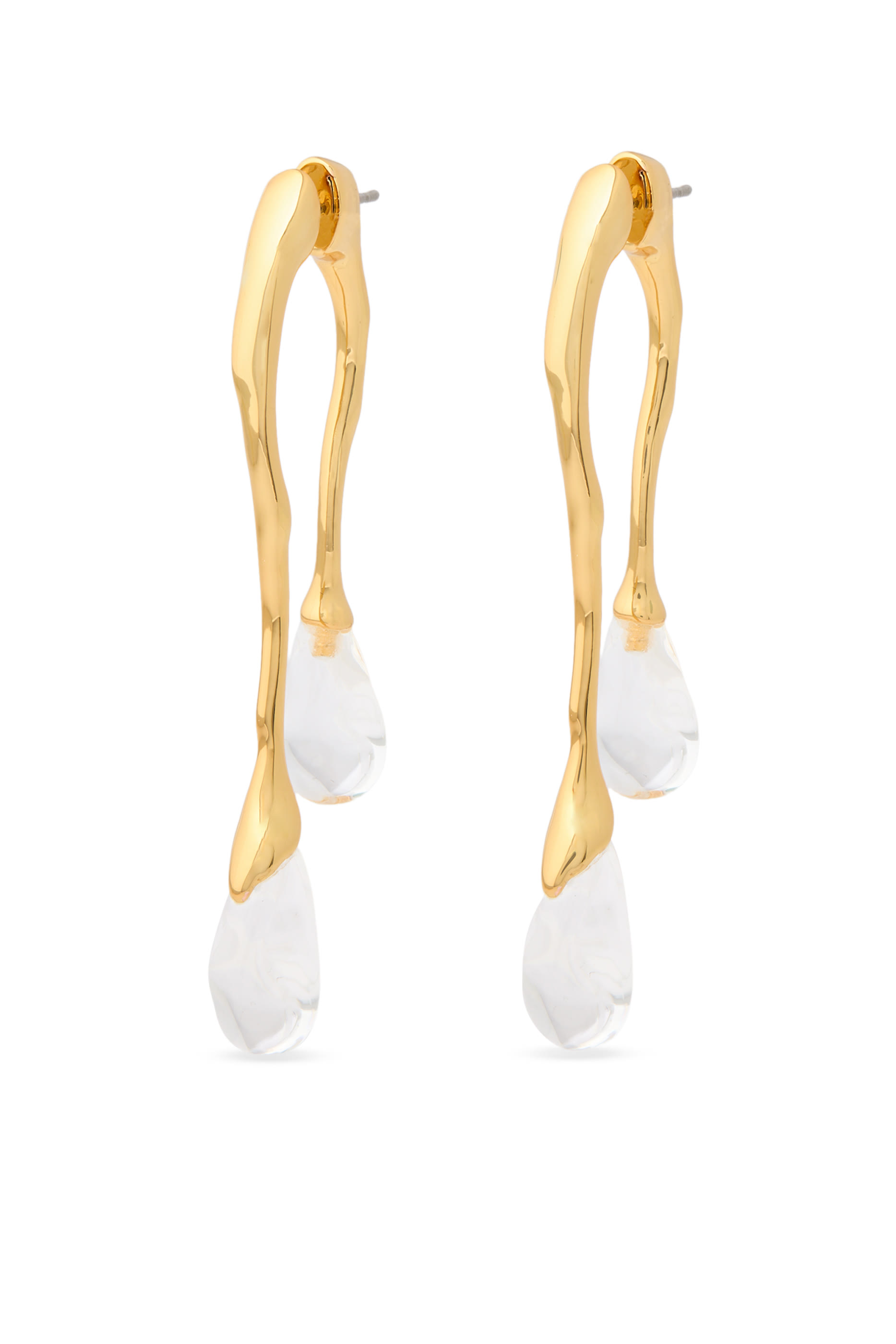 Lucite Front Back Double Drop Earrings, 14k Gold Plated Brass & Lucite