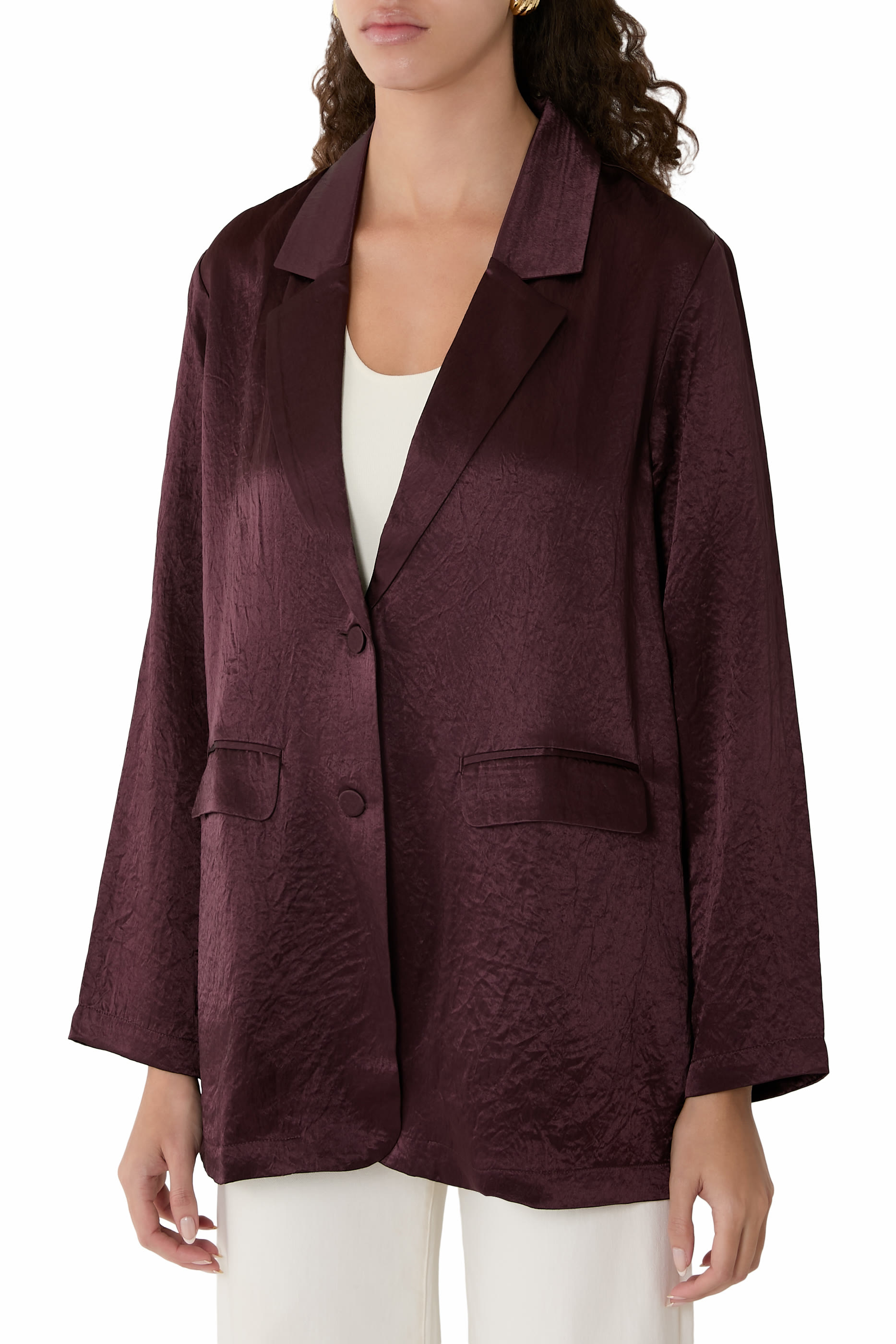 Textured Satin Long Blazer