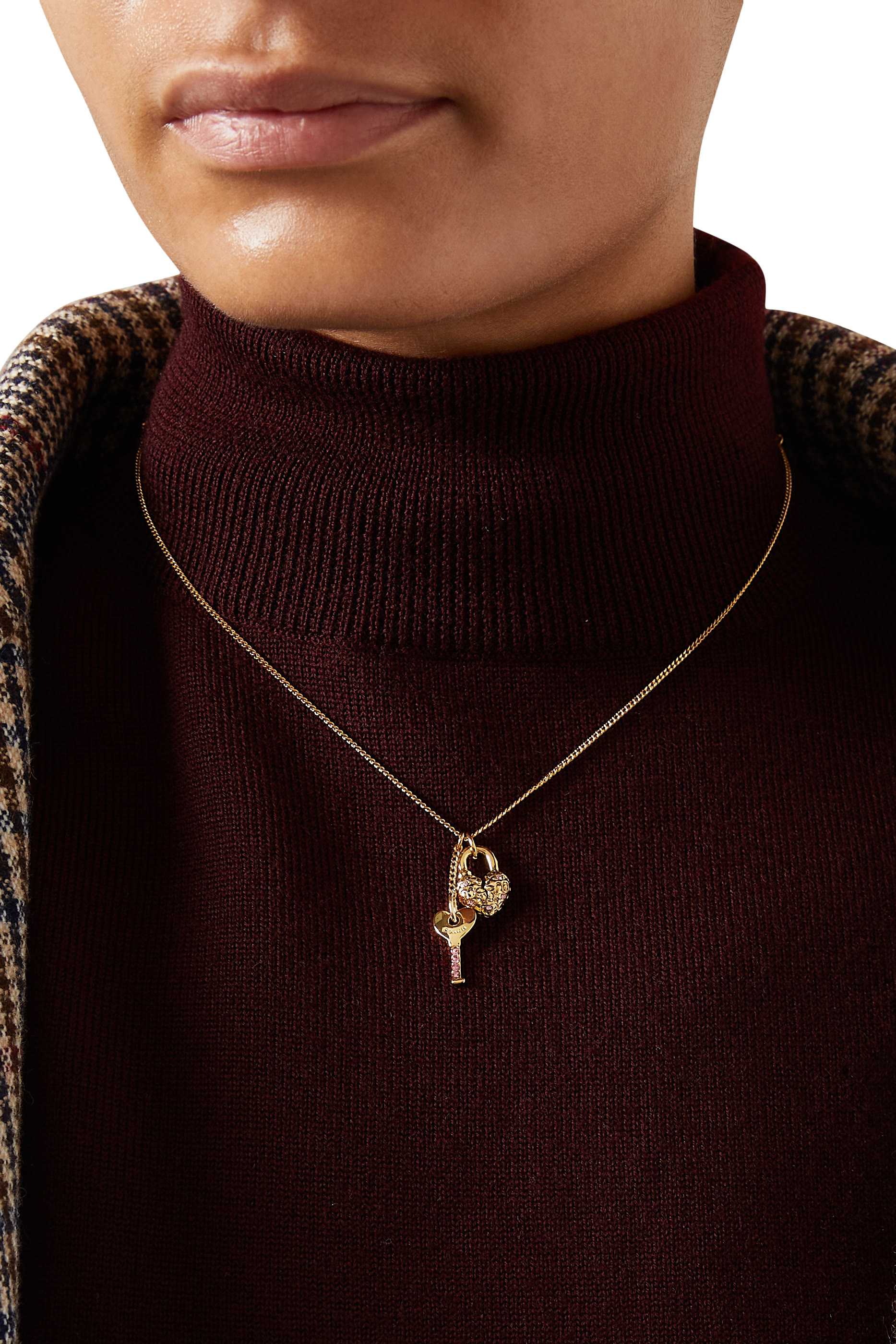 Heart Padlock & Key Short Pendant Necklace