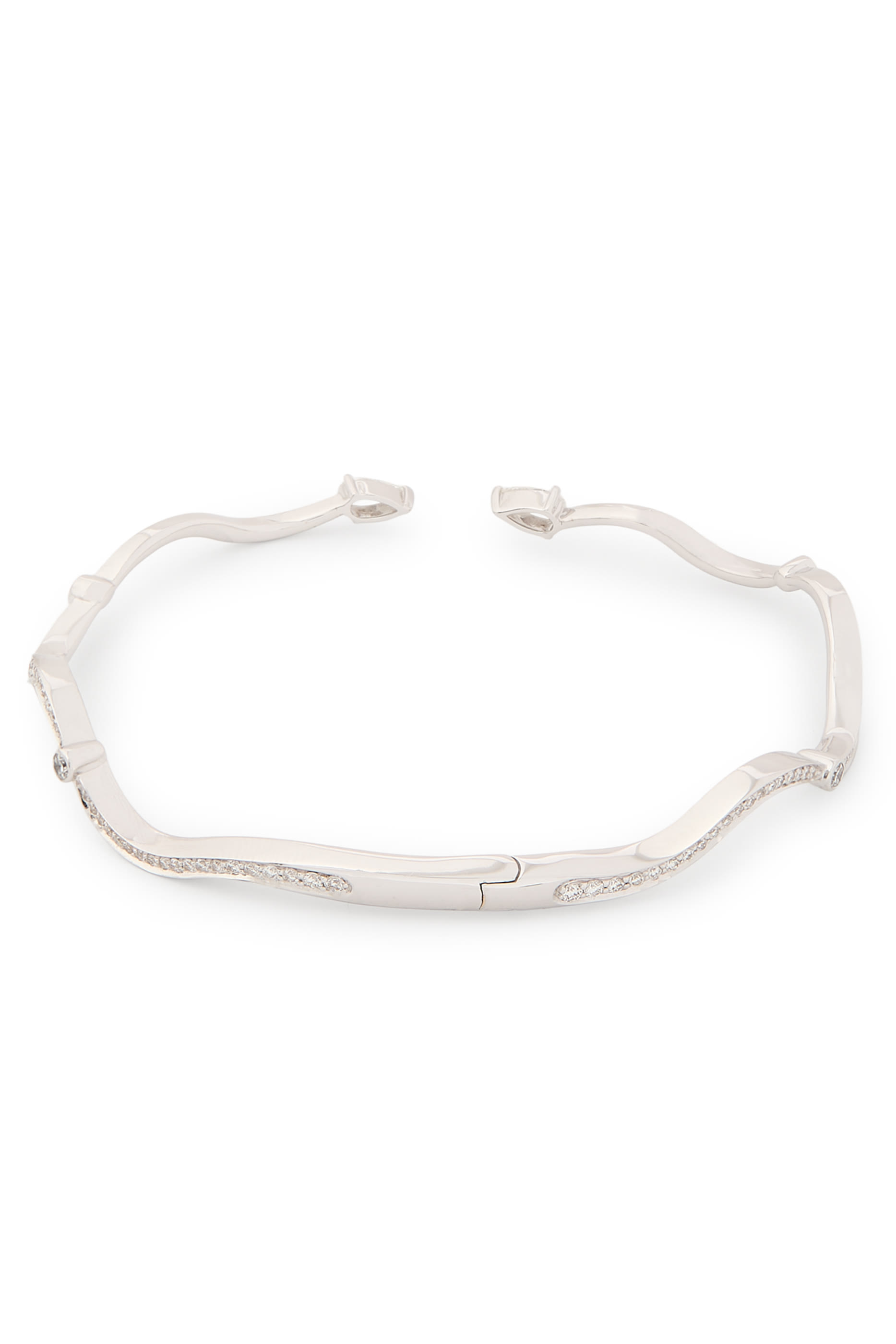 Small Pear Wave Bangle, 18k White Gold & Diamonds