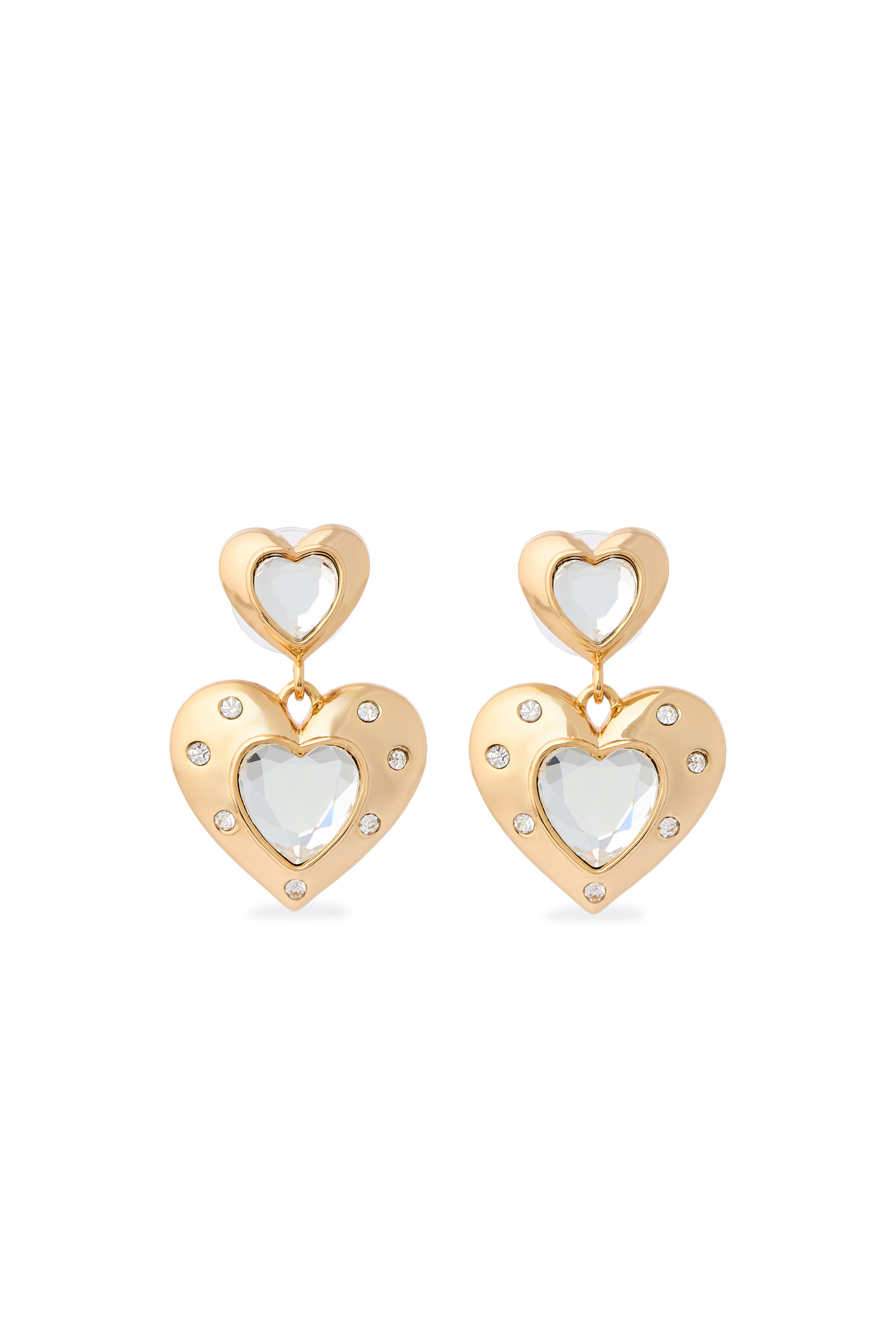 Gold Crystal Heart Tiered Earrings
