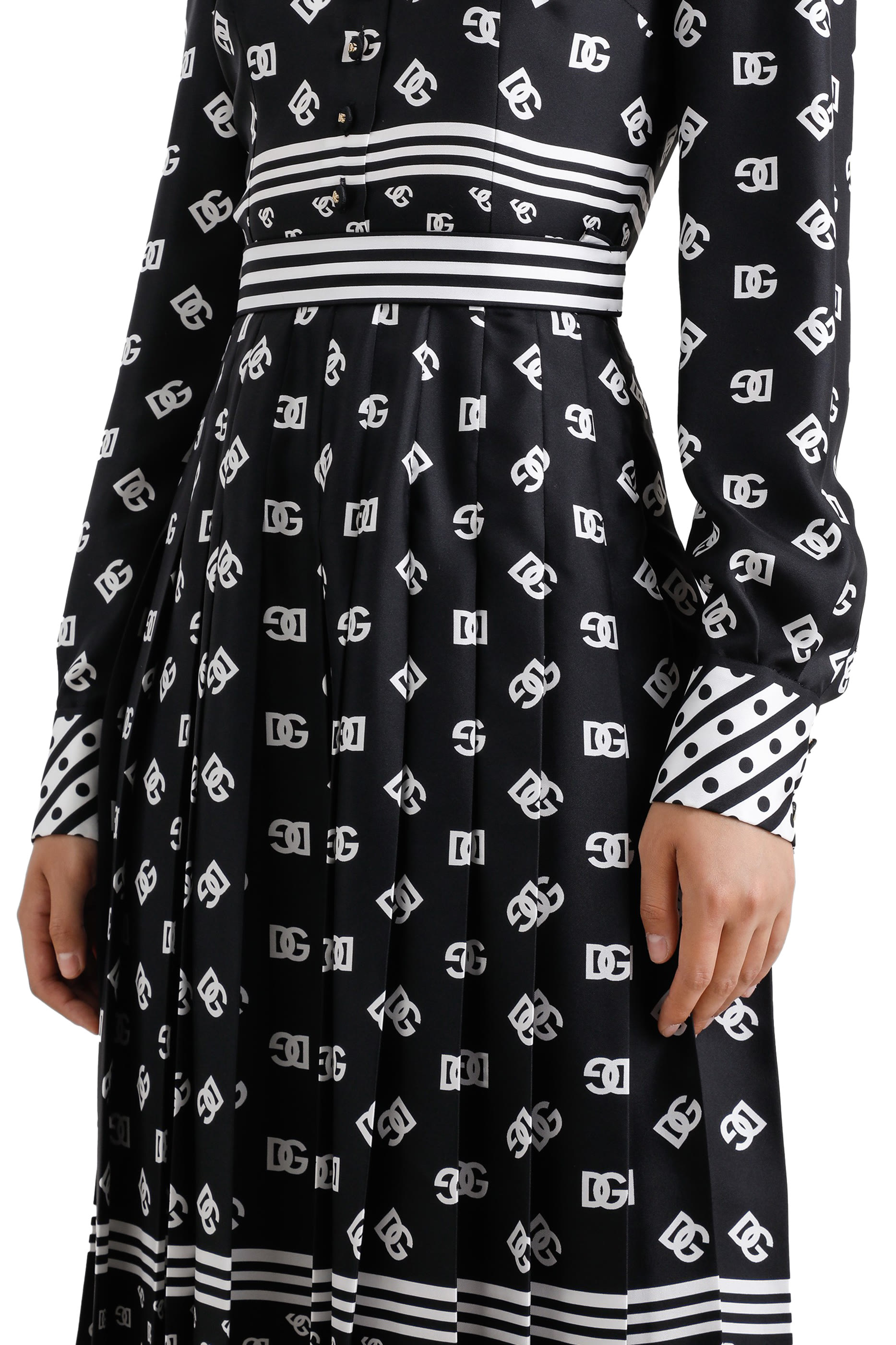 Twill Calf-Length Shirt Dress with All-Over DG Logo Print