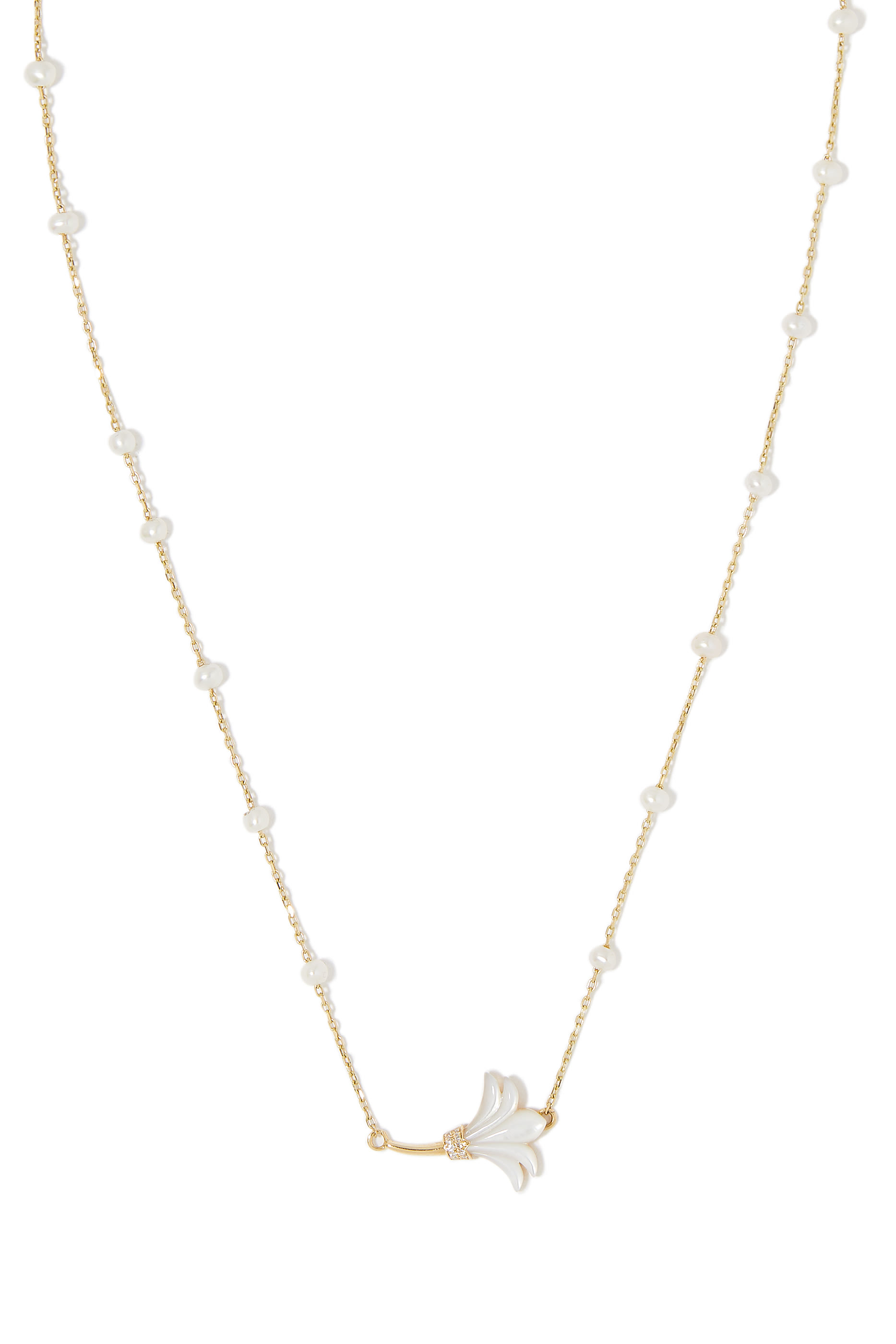 Psychedeliah Necklace, 18k Yellow Gold with Diamonds & Mother of Pearl