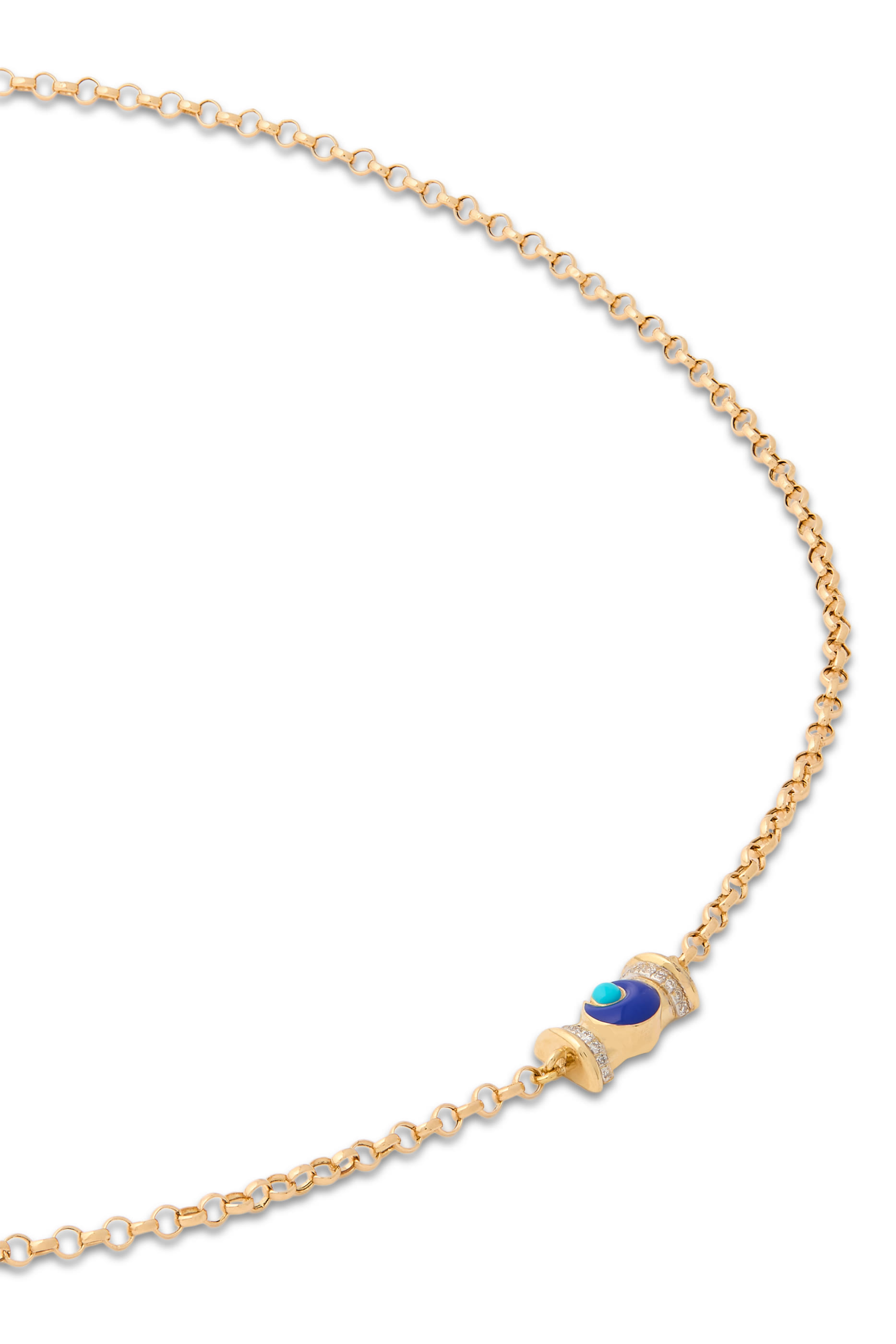 Circus Moon Warrior Necklace, 18K Yellow Gold & Lapis