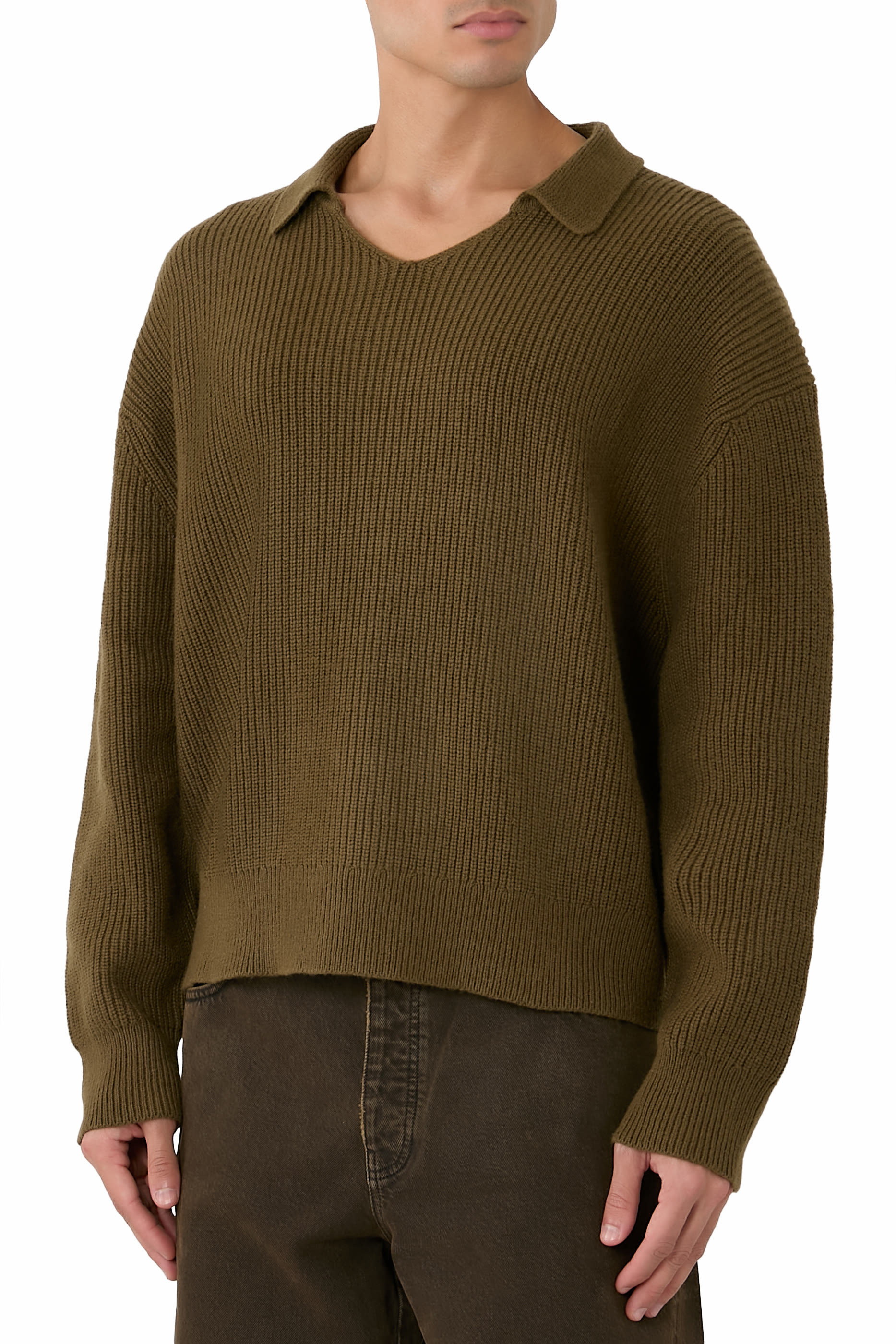 Open Neck Knit Polo Jumper